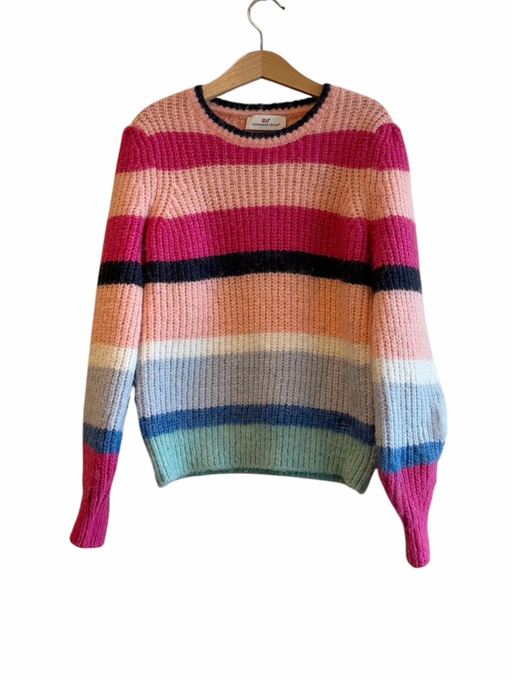 Vineyard Vines puffy sleeve crewneck strip sweater size 6
